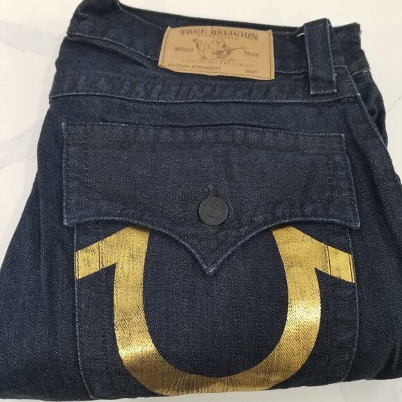 MEN'S True Religion Jeans Size 34 with Golden Smile - Picture 1 of 11